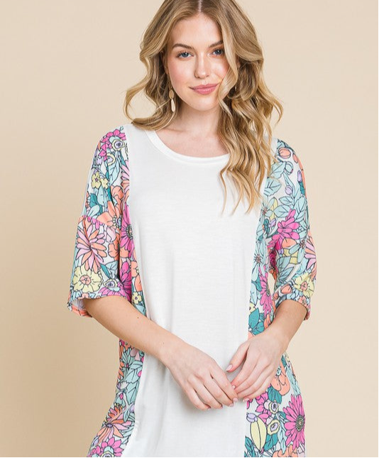 BOMBOM Floral Round Neck Half Sleeve T-Shirt