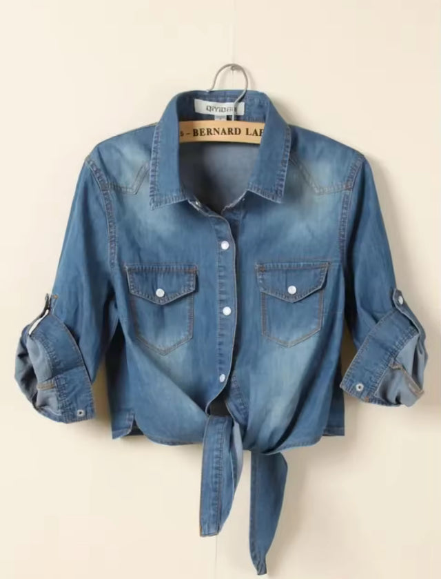 Tie up denim shacket- Philippians