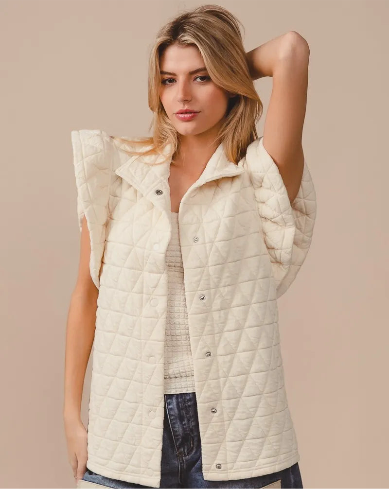 Quilting Knit Ruffle Sleeve Vest