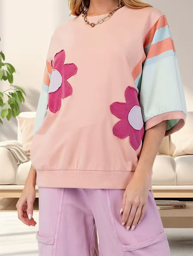Women’s crew neck flower top (flowers clothed)