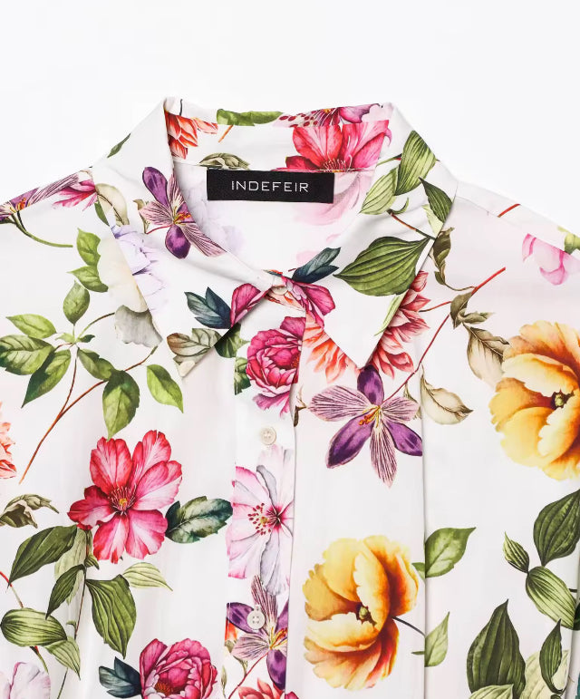 Printed Short Sleeve Flip Tie Belt Temperament Summer New Dress Summer New Style Women's Dress Fashionable Dress