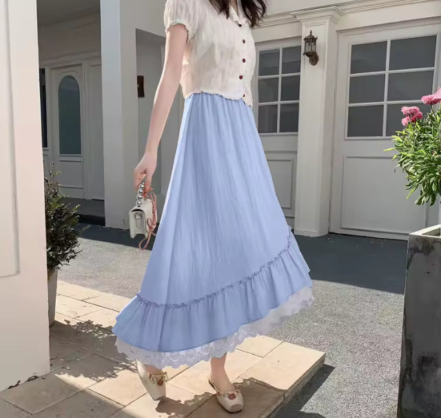 Grace- Elegant semi high low maxi skirt with ruffled trim
