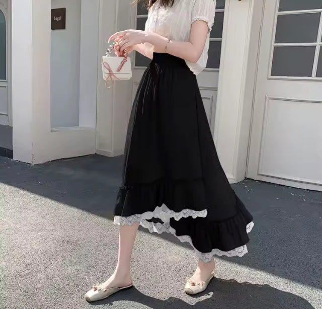 Grace- Elegant semi high low maxi skirt with ruffled trim