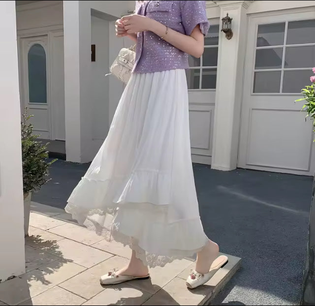 Grace- Elegant semi high low maxi skirt with ruffled trim