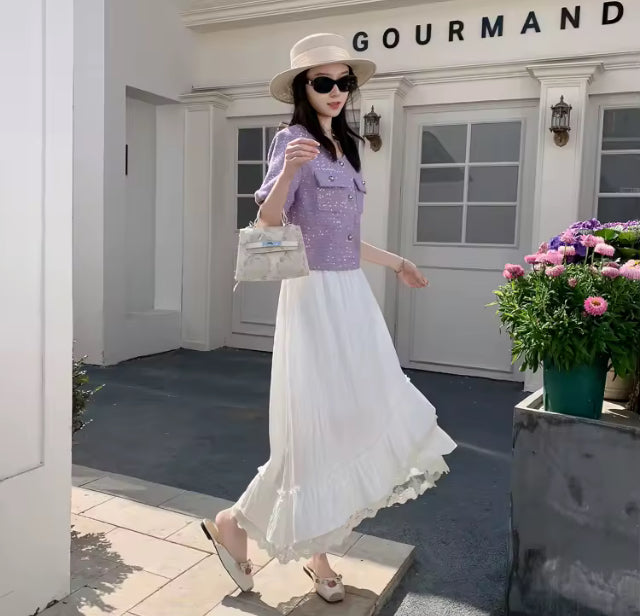 Grace- Elegant semi high low maxi skirt with ruffled trim