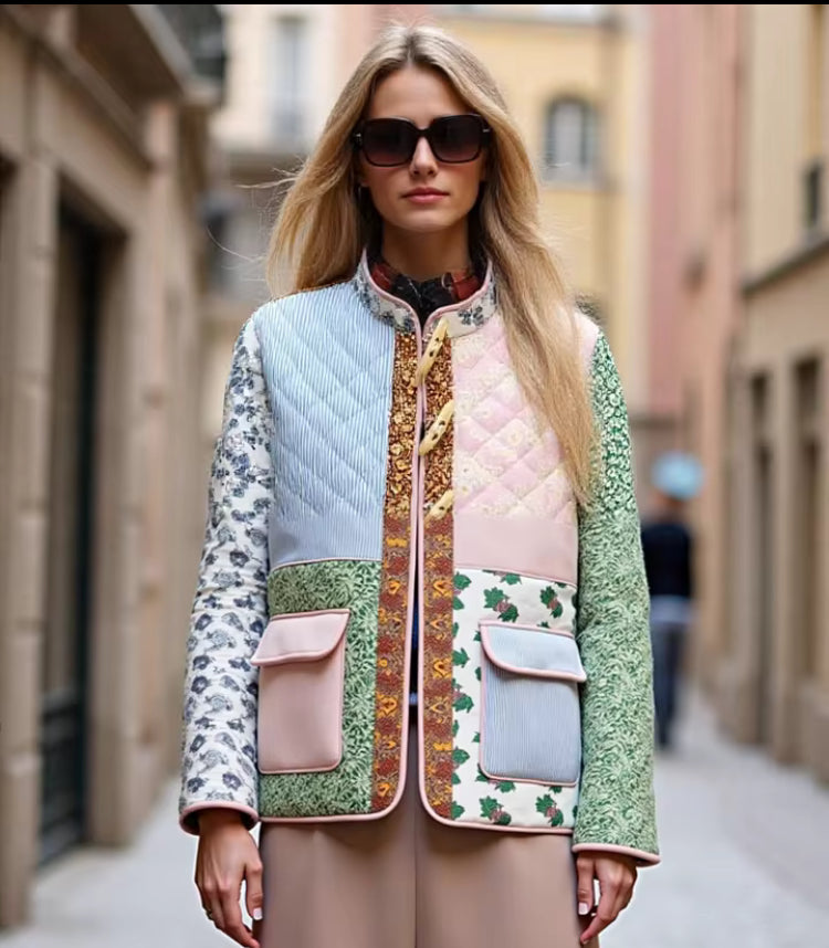 Patchwork Jacket with Pockets for Autumn & Spring