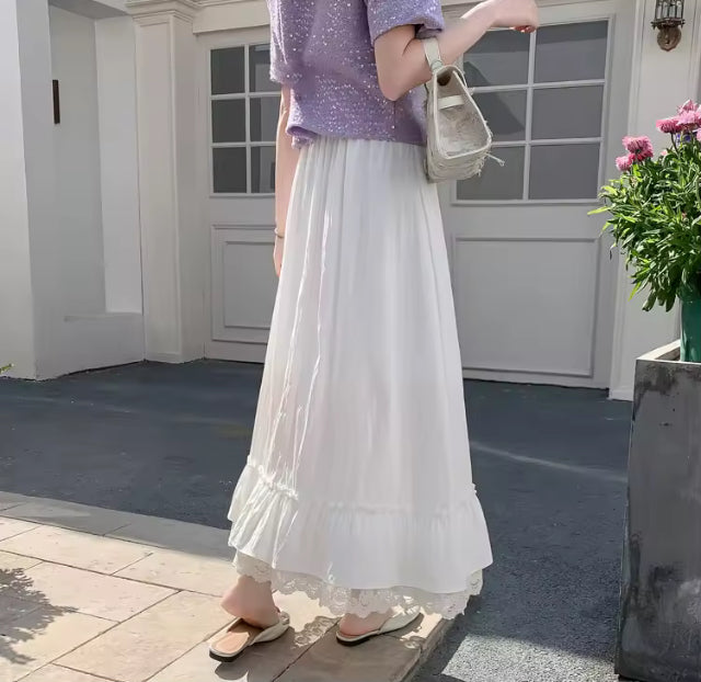 Grace- Elegant semi high low maxi skirt with ruffled trim