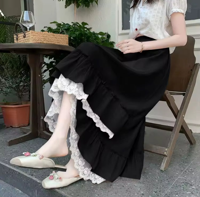 Grace- Elegant semi high low maxi skirt with ruffled trim