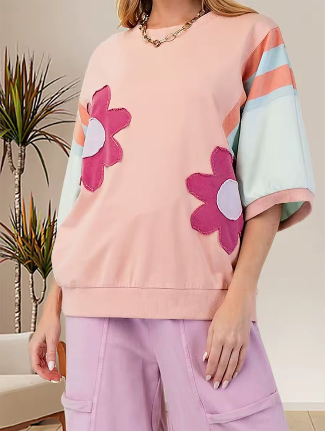 Women’s crew neck flower top (flowers clothed)