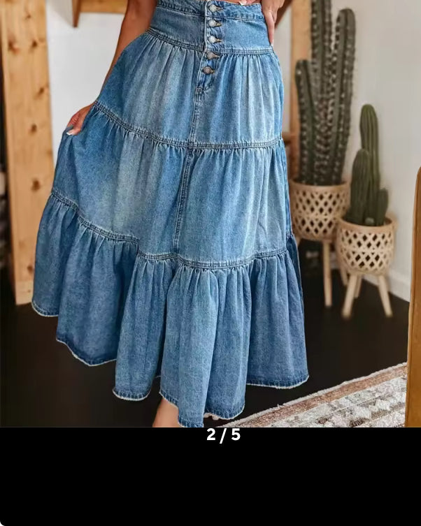 Women’s layered denim maxi skirt