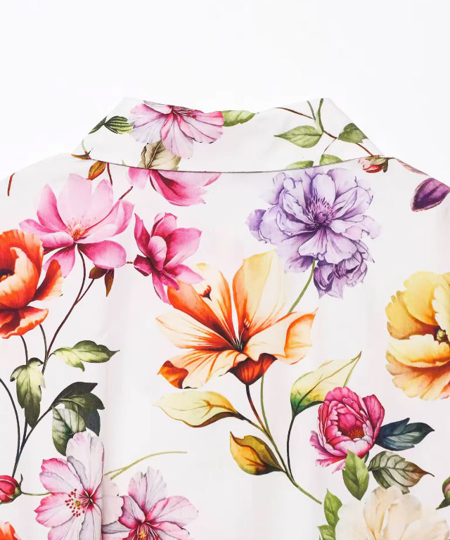 Printed Short Sleeve Flip Tie Belt Temperament Summer New Dress Summer New Style Women's Dress Fashionable Dress