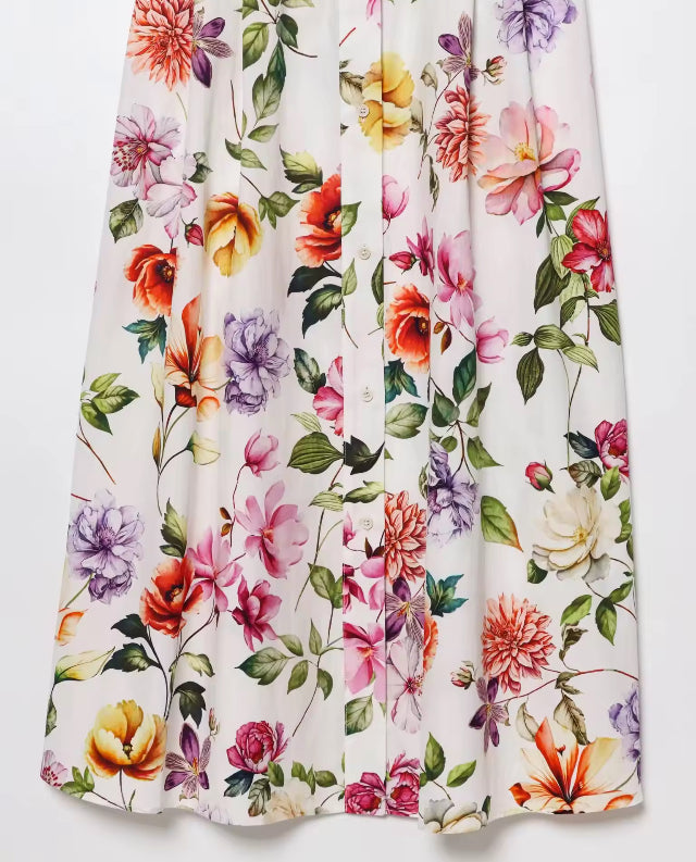 Printed Short Sleeve Flip Tie Belt Temperament Summer New Dress Summer New Style Women's Dress Fashionable Dress