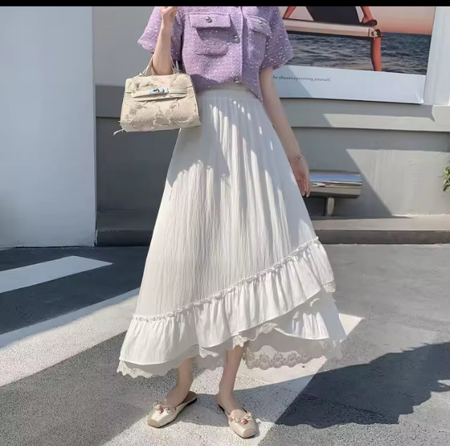Grace- Elegant semi high low maxi skirt with ruffled trim