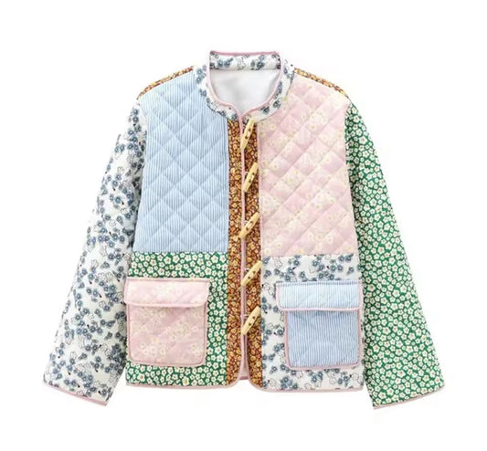 Patchwork Jacket with Pockets for Autumn & Spring