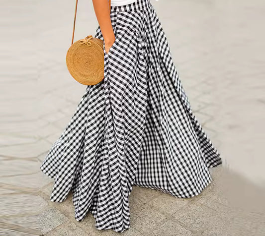 Checkered long high waisted picnic- Song of Songs