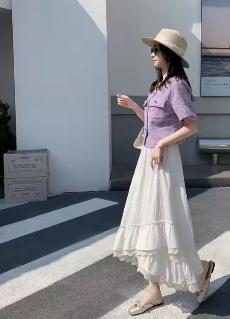 Grace- Elegant semi high low maxi skirt with ruffled trim