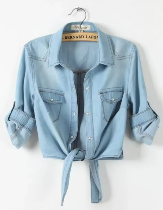 Tie up denim shacket- Philippians