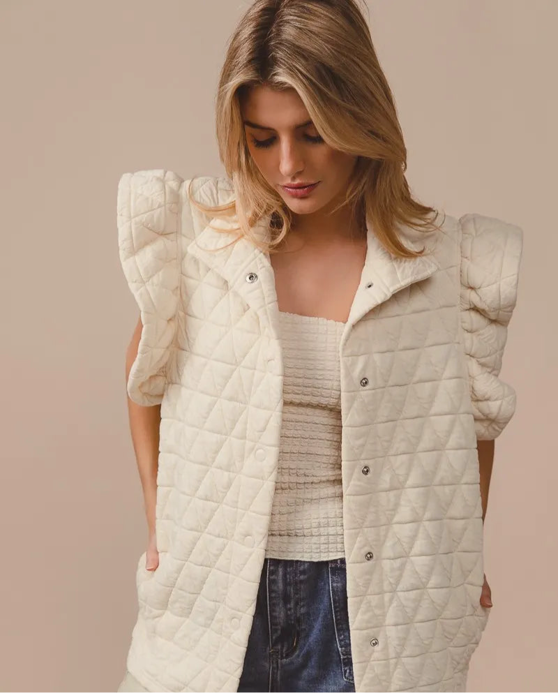 Quilting Knit Ruffle Sleeve Vest