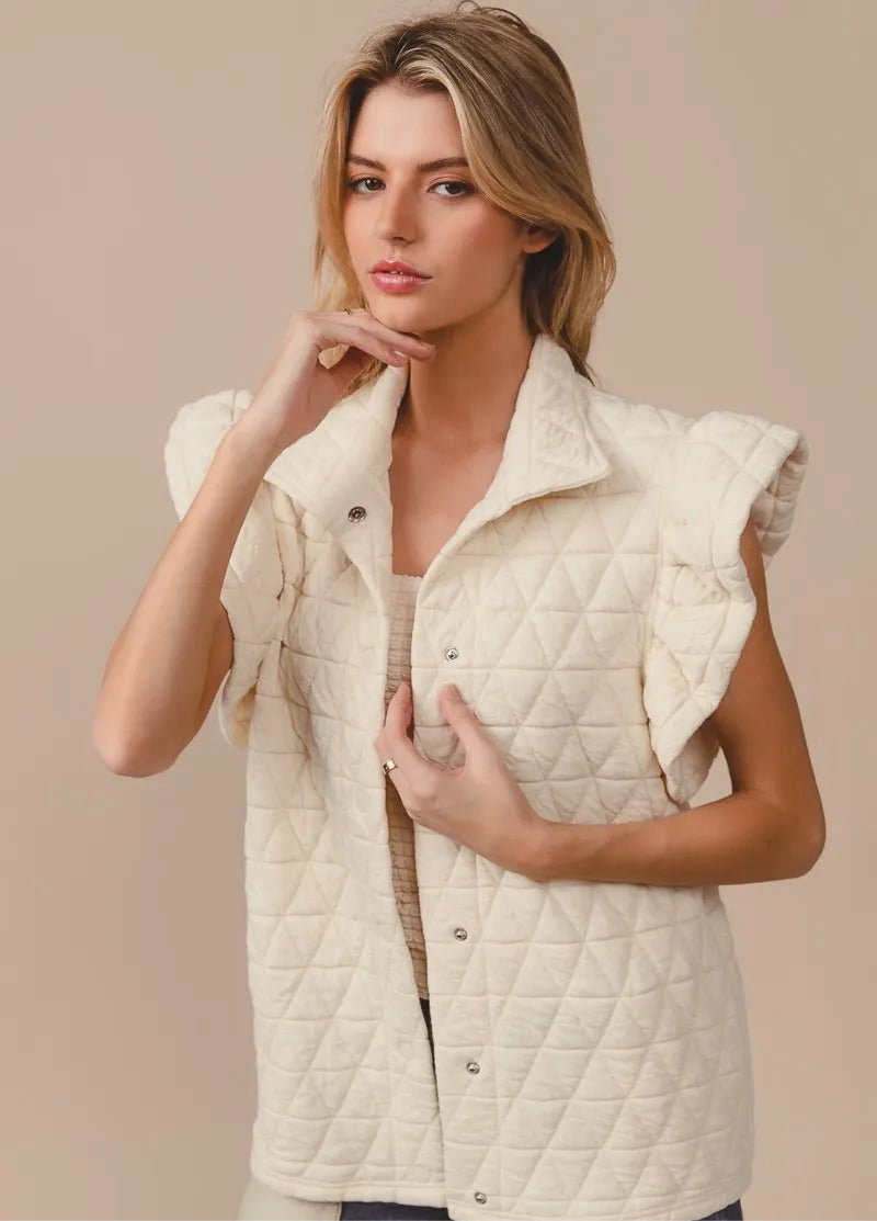 Quilting Knit Ruffle Sleeve Vest