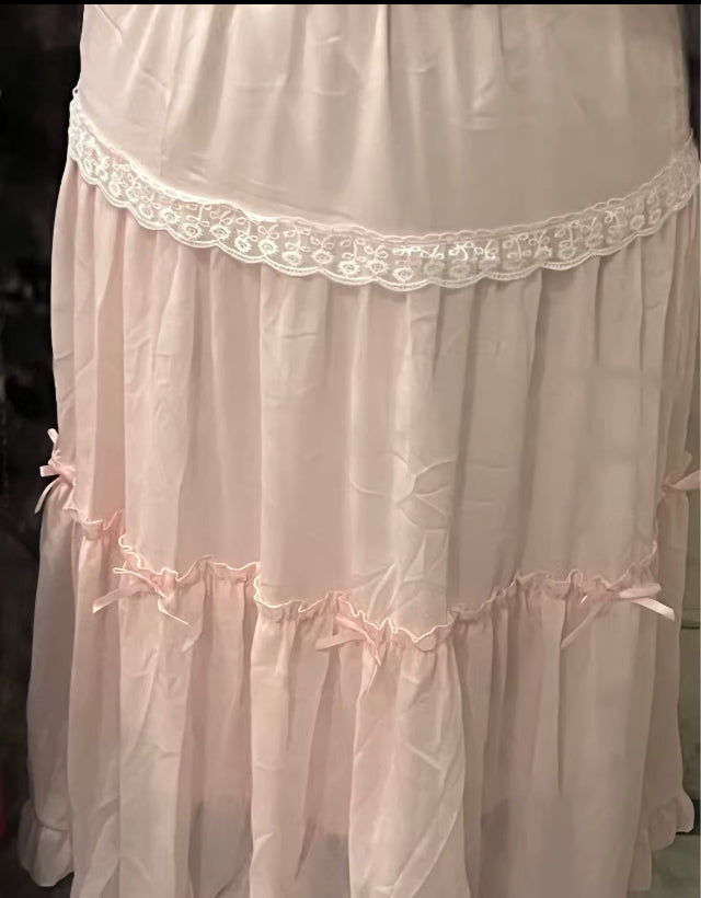 Ezekiel Speaks layered maxi skirt with lace and bow detailings