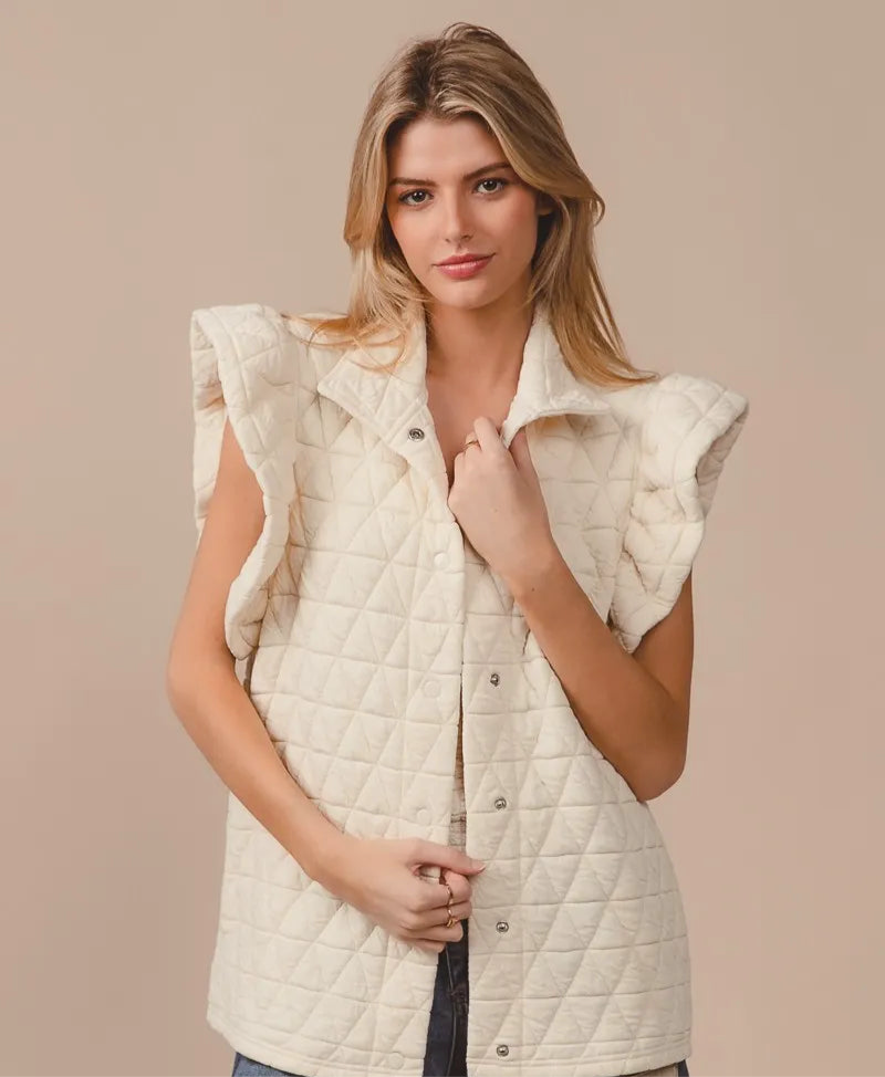 Quilting Knit Ruffle Sleeve Vest