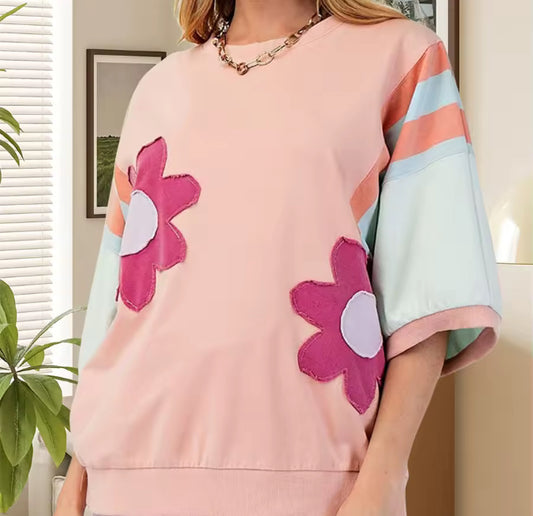 Women’s crew neck flower top (flowers clothed)