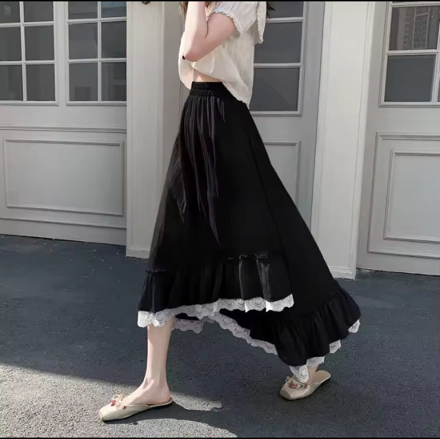 Grace- Elegant semi high low maxi skirt with ruffled trim