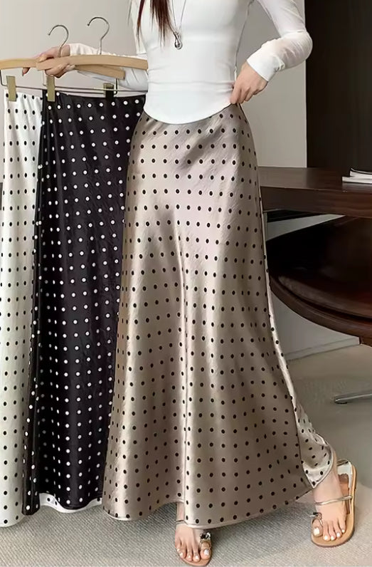 Polka Dot High Waisted Satin Skirt - The Luke
