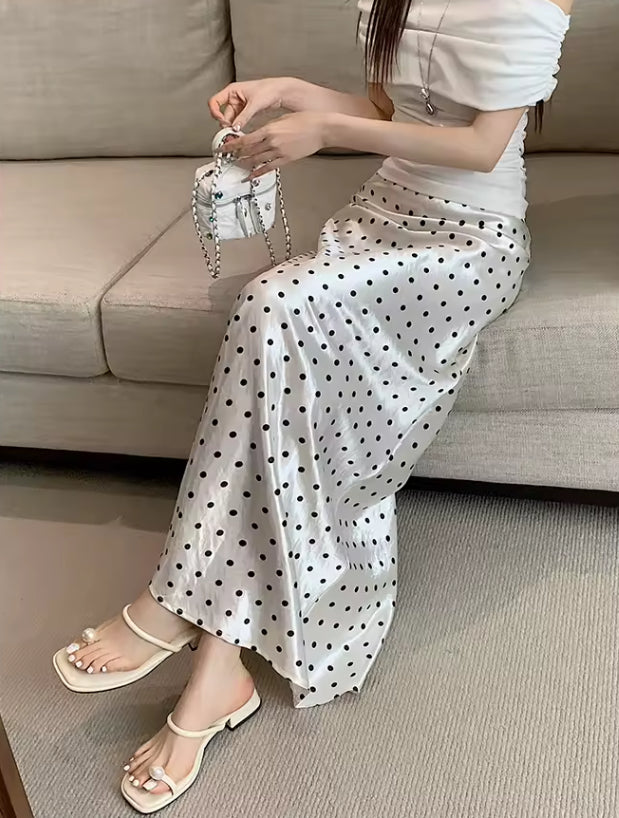 Polka Dot High Waisted Satin Skirt - The Luke