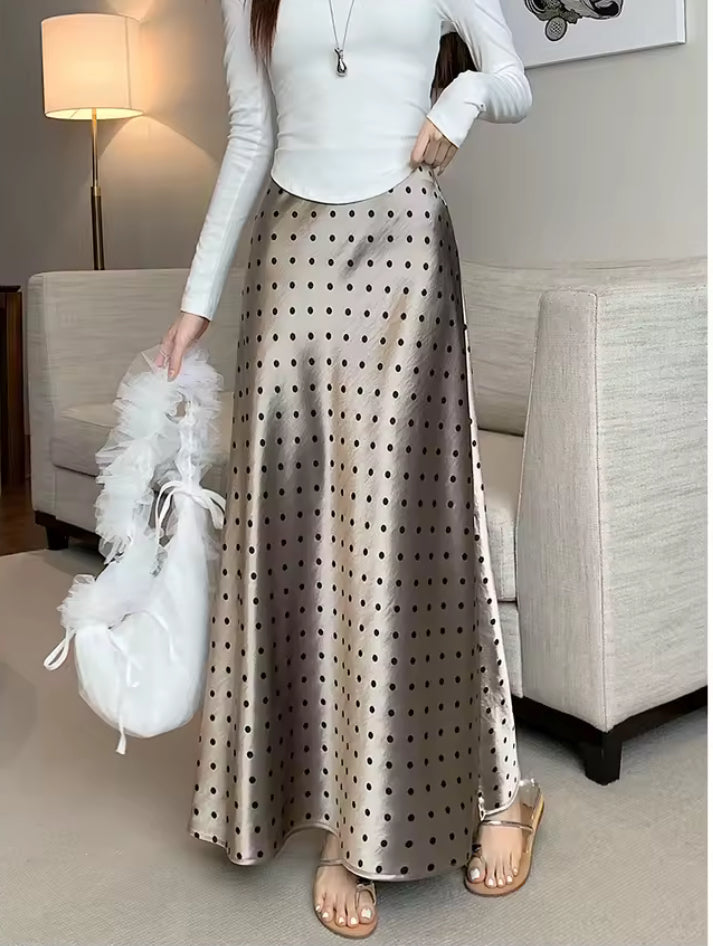Polka Dot High Waisted Satin Skirt - The Luke