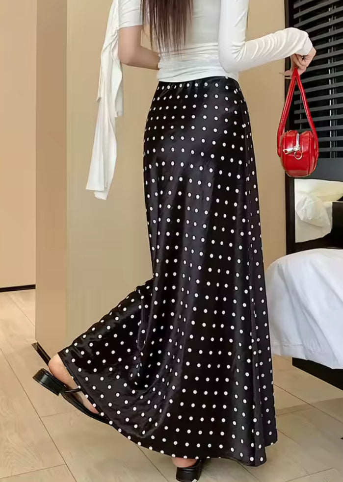 Polka Dot High Waisted Satin Skirt - The Luke