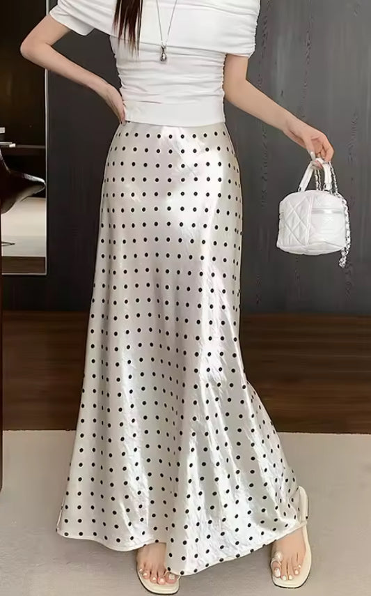 Polka Dot High Waisted Satin Skirt - The Luke