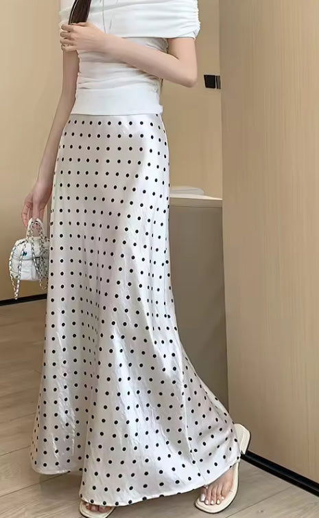 Polka Dot High Waisted Satin Skirt - The Luke
