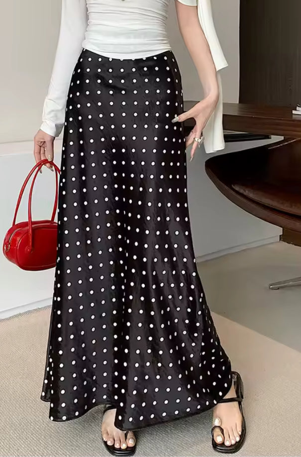 Polka Dot High Waisted Satin Skirt - The Luke