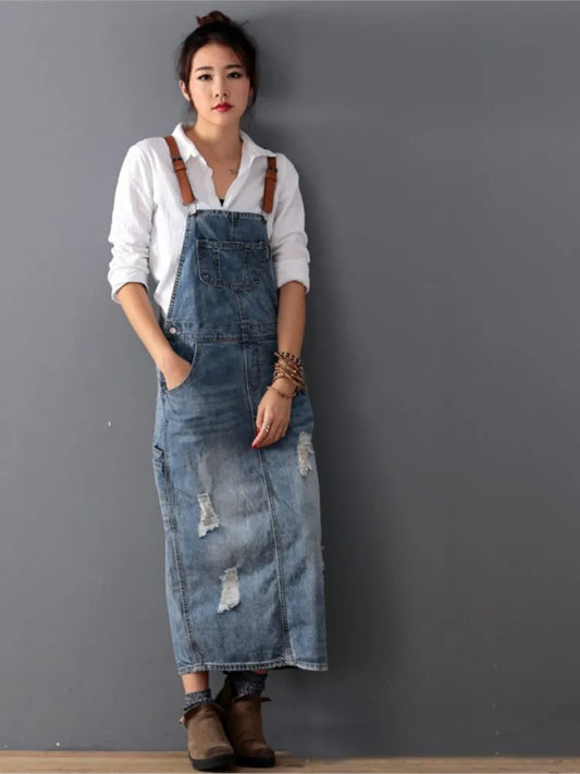 Deborah's Rope- Pleather Strap Denim Suspender Dress