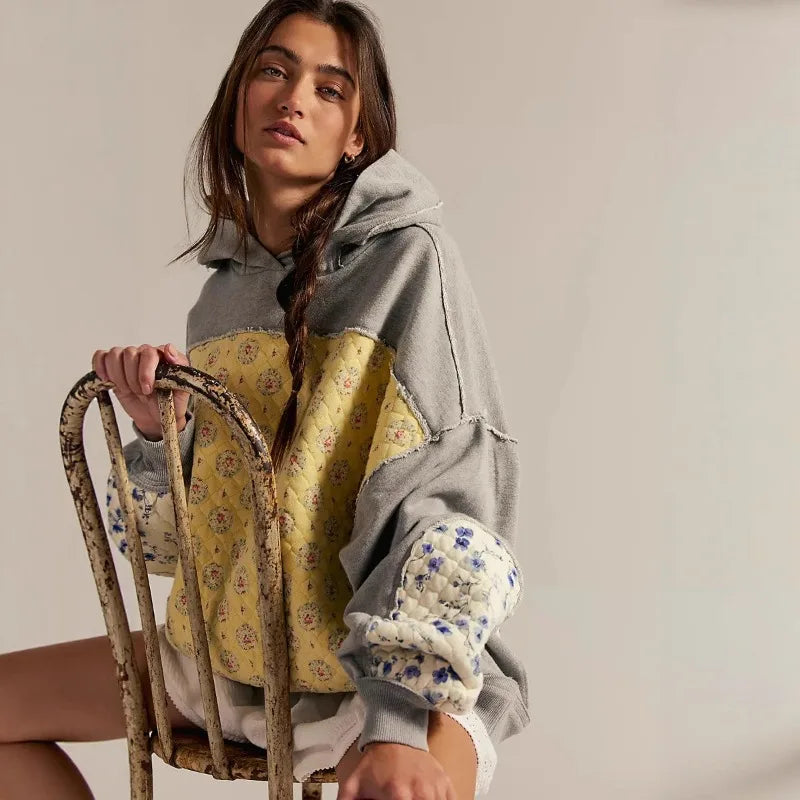 Quilted Patchwork Hoodie- Euodia
